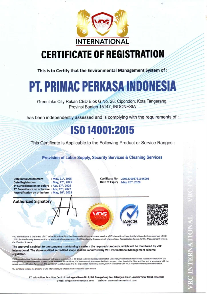 Primac Sertifikasi ISO 14001