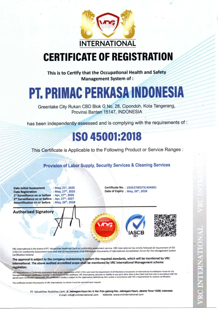 Primac Sertifikasi ISO 45001