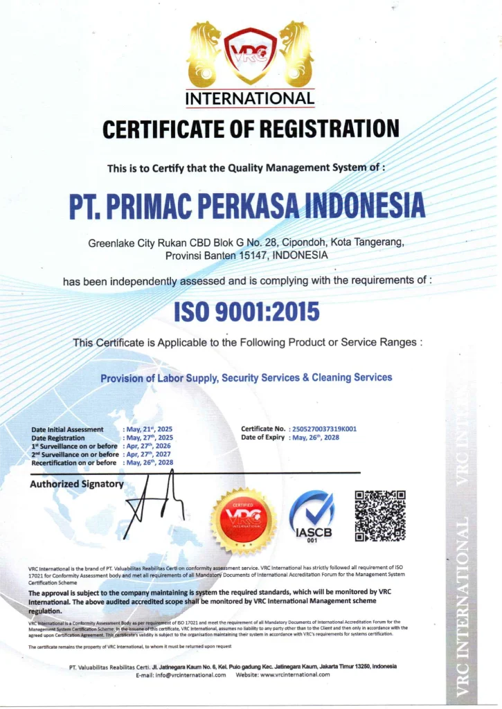 Primac Sertifikasi ISO 9001